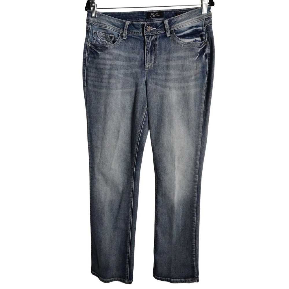 Earl Jean Slim Bootcut Jeans 12 Western Embroidered Flap Pocket Medium Wash